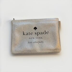 Kate Spade Holiday Drive Gia Silver Sparkle Metallica Oversized Pouch Party